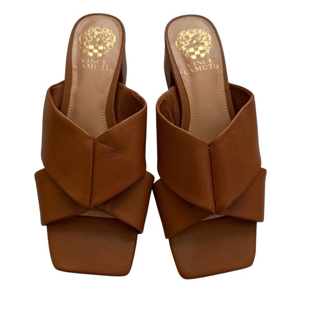 Vince Camuto Seedanta Women’s Sandal Brown Size 7.5 Leather Block Heel Slip On - Picture 2 of 9